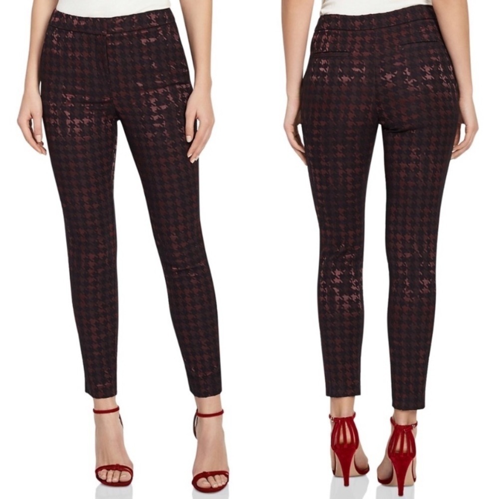 REISS Laura Black Burgundy Red Houndstooth Pants Size 6 NWT New